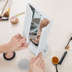 Oglinda cosmetica LED, rotativa, iluminare reglabila, zoom 2x si 3x, alimentare USB si baterii, alba
