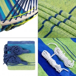 Hamac dublu, 160x180 cm, tije sustinere lemn, material bumbac, maxim 2 persoane 200 kg