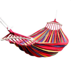 Hamac o persoana, dimensiuni 83x200 cm, sustinere cu bare de lemn, sac depozitare, maxim 150 kg