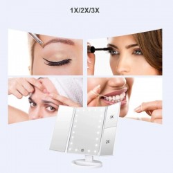 Oglinda cosmetica LED, rotativa, iluminare reglabila, zoom 2x si 3x, alimentare USB si baterii, alba