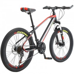 Bicicleta Mountain Bike cadru 13", 21 viteze, roti 24 inch, schimbator Shimano, frana disc, suspensii furca cu blocare, Phoenix