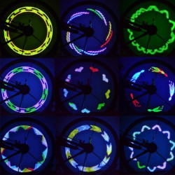 Lumini spite bicicleta, LED RGB, 12 modele luminoase, senzor miscare, baterii CR2032