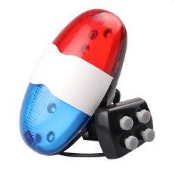 Sonerie tip sirena politie pentru bicicleta, 4 melodii, 6 LED-uri, controler, fixare ghidon