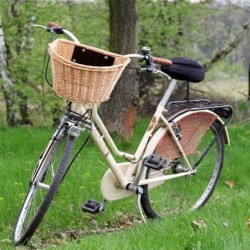 Cos rachita pentru bicicleta, detasabil cu sistem clip on, montare pe ghidon, maro natur