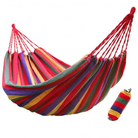 Hamac single 80x200 cm, bumbac multicolor, greutate maxima 120 kg, husa depozitare