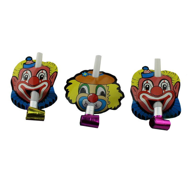 Suflatori spirala Clown pentru petrecere, set 3 bucati multicolore