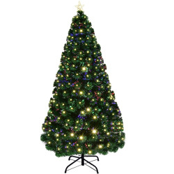 Brad de Craciun artificial, iluminat cu fibra optica si LED-uri, 210 cm, lumineaza multicolor