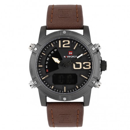 Ceas barbatesc Naviforce, analog si digital, Quartz, alarma, cronograf, iluminat, curea piele
