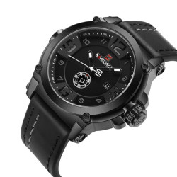 Ceas de mana barbatesc Naviforce, analog Quartz, 3ATM, data, saptamana, curea piele, negru
