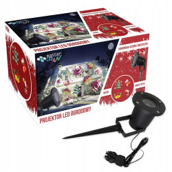Proiector LED 4 figurine Craciun, pentru exterior IP44, unghi reglabil, proiectie Mos Craciun, brad, clopotei