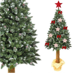 Brad artificial Pine Deluxe 190 cm, varfuri ninse si conuri, trunchi lemn autentic, aspect natural, suport inclus