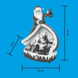 Decoratiune de Craciun, tip sceneta muzicala, cu ornament Mos Craciun si trenulet rotativ, iluminata LED, 31 cm