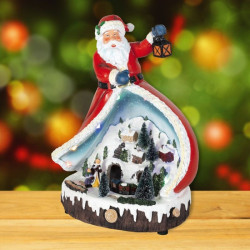 Decoratiune de Craciun, tip sceneta muzicala, cu ornament Mos Craciun si trenulet rotativ, iluminata LED, 31 cm