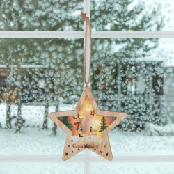 Figurina stea pentru geam sau usa, 6 LED-uri, temporizator, lemn, inaltime 17 cm
