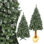 Brad Artificial 220 cm Pine Deluxe – trunchi lemn, conuri si varfuri ninse, baza 98 cm, 9 niveluri, 60 ramuri