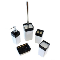 Set accesorii baie, 5 piese, acril, design elegant, alb-negru