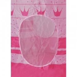 Cort tip castel pentru fetite, husa depozitare, 135x105 cm, model buline si coronite, roz