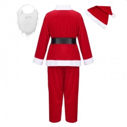 Costum complet Mos Craciun, 5 piese, material moale, marime universala, barba inclusa