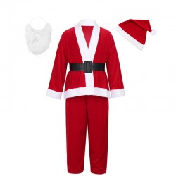 Costum complet Mos Craciun, 5 piese, material moale, marime universala, barba inclusa