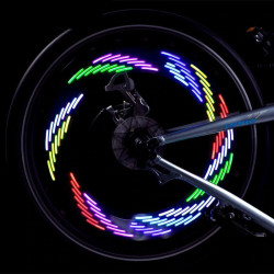 Lumini spite bicicleta, LED RGB, 12 modele luminoase, senzor miscare, baterii CR2032