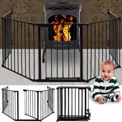 Gard de protectie semineu pentru copii, 304x74.5 cm, usa, Fireplace Guard metalic