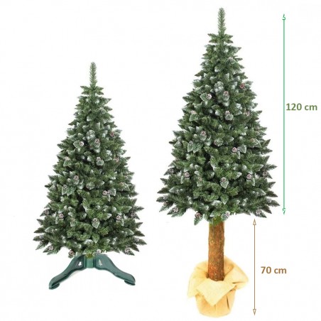 Brad artificial Pine Deluxe 190 cm, varfuri ninse si conuri, trunchi lemn autentic, aspect natural, suport inclus
