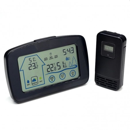 Statie meteo LCD, senzor wireless exterior, umiditate, ceas digital cu alarma