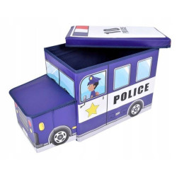 Cutie depozitare jucarii tip masina politie, 2 compartimente, pliabila, albastru