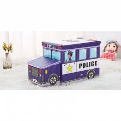 Cutie depozitare jucarii tip masina politie, 2 compartimente, pliabila, albastru