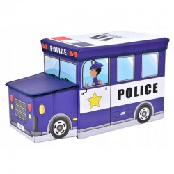 Cutie depozitare jucarii tip masina politie, 2 compartimente, pliabila, albastru