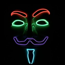 Masca Anonymous luminoasa, El Wire multicolor, 3 moduri iluminare, marime universala
