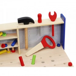 Atelier cu banc de lucru pentru copii, 30 unelte de lemn, 33x46x64.5 cm
