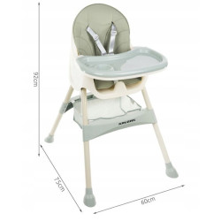 Scaun de masa pentru bebelusi, 2 in 1, prindere in 5 puncte, 60X92X75 cm, tava reglabila, verde