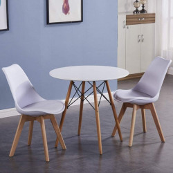 Masa rotunda, stil scandinav, picioare din lemn, diametru 80 cm, alb