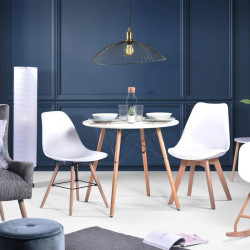 Masa rotunda, stil scandinav, picioare din lemn, diametru 80 cm, alb