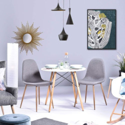 Masa rotunda, stil scandinav, picioare din lemn, diametru 80 cm, alb