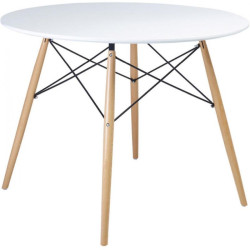 Masa rotunda, stil scandinav, picioare din lemn, diametru 80 cm, alb