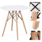 Masa rotunda, stil scandinav, picioare din lemn, diametru 80 cm, alb