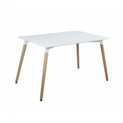 Masa stil scandinav 120x80x75 cm, blat alb, picioare din lemn, design clasic elegant