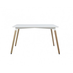 Masa stil scandinav 120x80x75 cm, blat alb, picioare din lemn, design clasic elegant