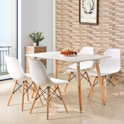 Masa stil scandinav 120x80x75 cm, blat alb, picioare din lemn, design clasic elegant