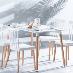 Masa stil scandinav 120x80x75 cm, blat alb, picioare din lemn, design clasic elegant