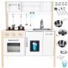Bucatarie copii, din lemn 70x89.5x30 cm, accesorii, lampa LED, cuptor plita, rafturi, chiuveta, dozator gheata
