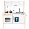 Bucatarie copii, din lemn 70x89.5x30 cm, accesorii, lampa LED, cuptor plita, rafturi, chiuveta, dozator gheata