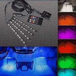 Lumina LED RGB interior auto, senzor sunet, 4 benzi autoadezive, 12 V, telecomanda IR