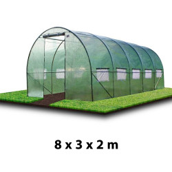 Sera, tip tunel, 8x3x2m, solar ferestre cu plasa anti-insecte, cadru metal, filtru UV4