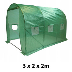 Sera solar, tip tunel, 3x2x2 m, folie PE 140g/mp, filtru UV4, cadru metal, usa rulanta