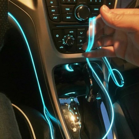 Kit fir El Wire flexibil 2.3 mm, lumina ambientala auto, lungime 5 m, invertor auto 12V inclus