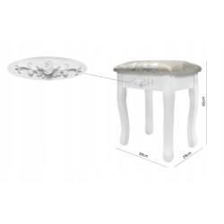 Set masa de machiaj, scaun tapitat, 3 oglinzi, 7 sertare, model vintage, elemente decorative