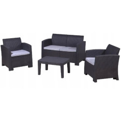 Set masa de cafea, 2 fotolii, canapea, model ratan, structura rezistenta, pentru terasa